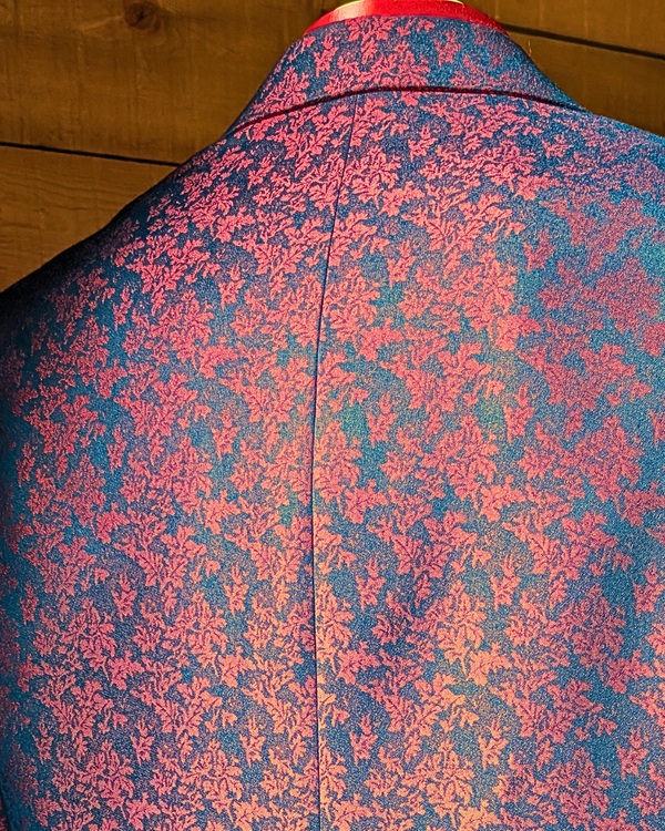 Obsidian - maroon leaf print 3-piece tuxedo with black paisley contrast