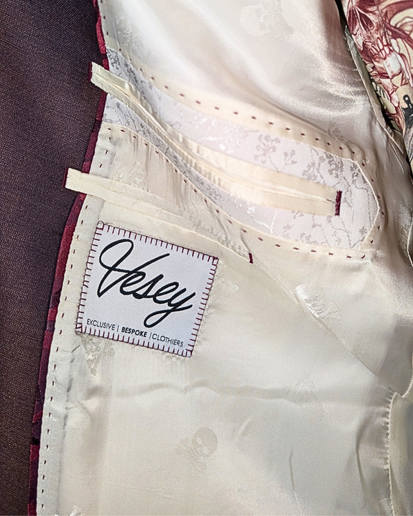 Dahlia - white ivy print tuxedo jacket with red contrast