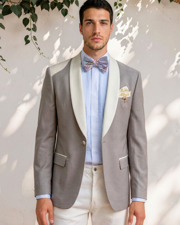 Orchid - silver grey tuxedo jacket with ivory contrast