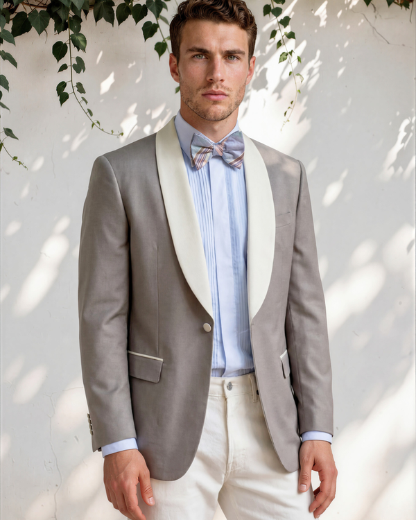 Orchid - silver grey tuxedo jacket with ivory contrast