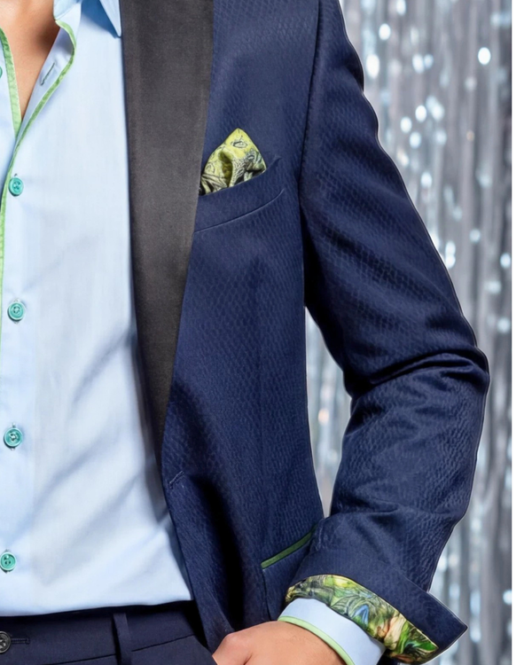 Peacock - deep green/blue tuxedo jacket with black contrast