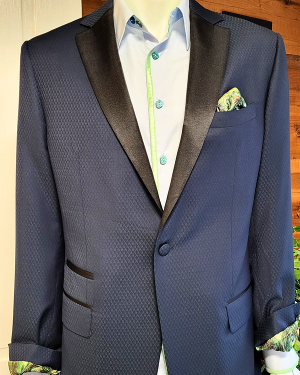 Peacock - deep green/blue tuxedo jacket with black contrast