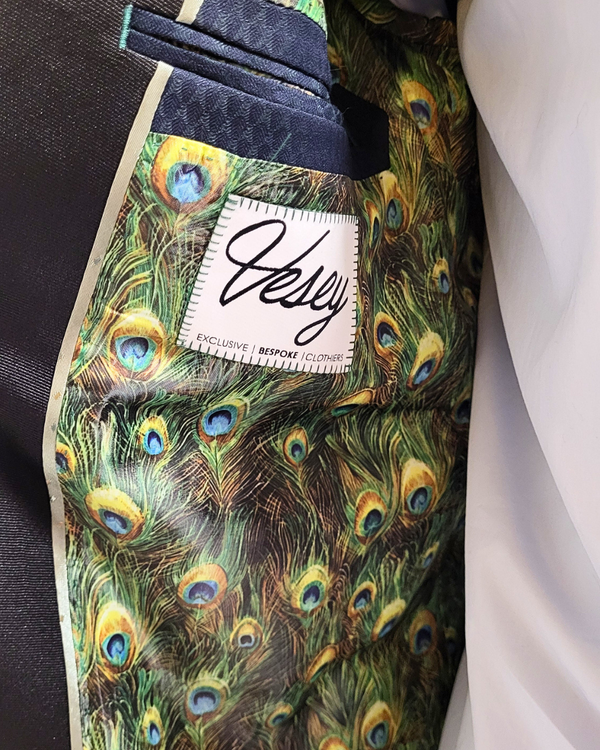Peacock - deep green/blue tuxedo jacket with black contrast