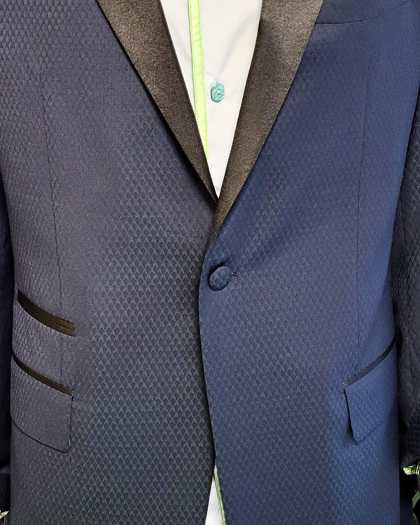 Peacock - deep green/blue tuxedo jacket with black contrast