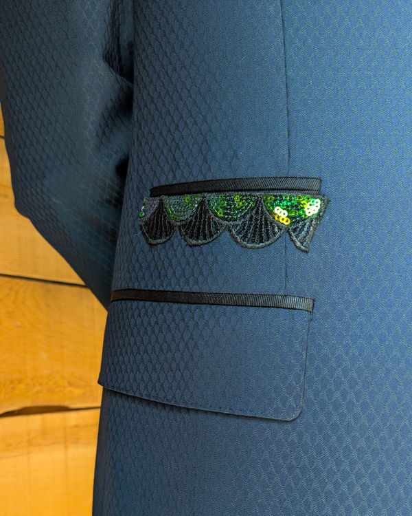 Peacock - deep green/blue tuxedo jacket with black contrast