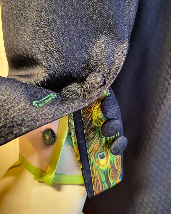 Peacock - deep green/blue tuxedo jacket with black contrast