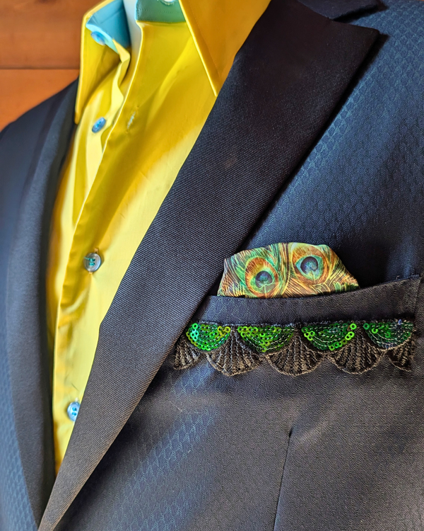 Peacock - deep green/blue tuxedo jacket with black contrast