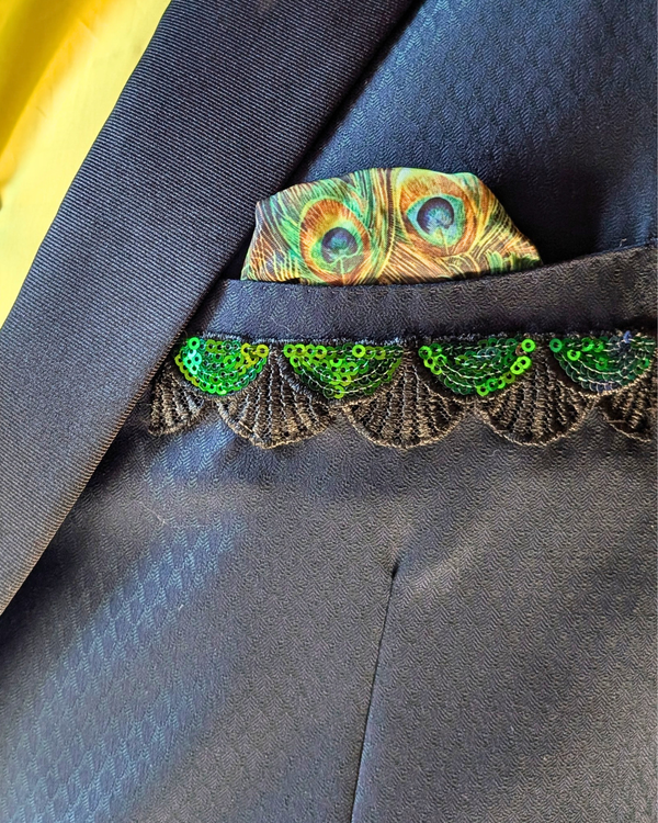 Peacock - deep green/blue tuxedo jacket with black contrast