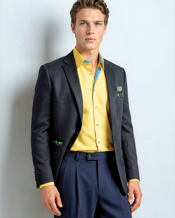 Peacock - deep green/blue tuxedo jacket with black contrast