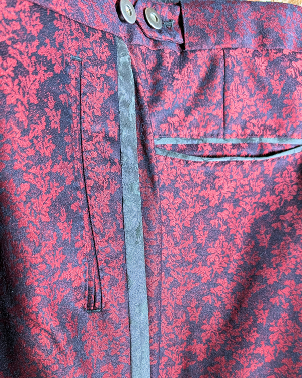 Obsidian - maroon leaf print 2-piece tuxedo with black paisley contrast
