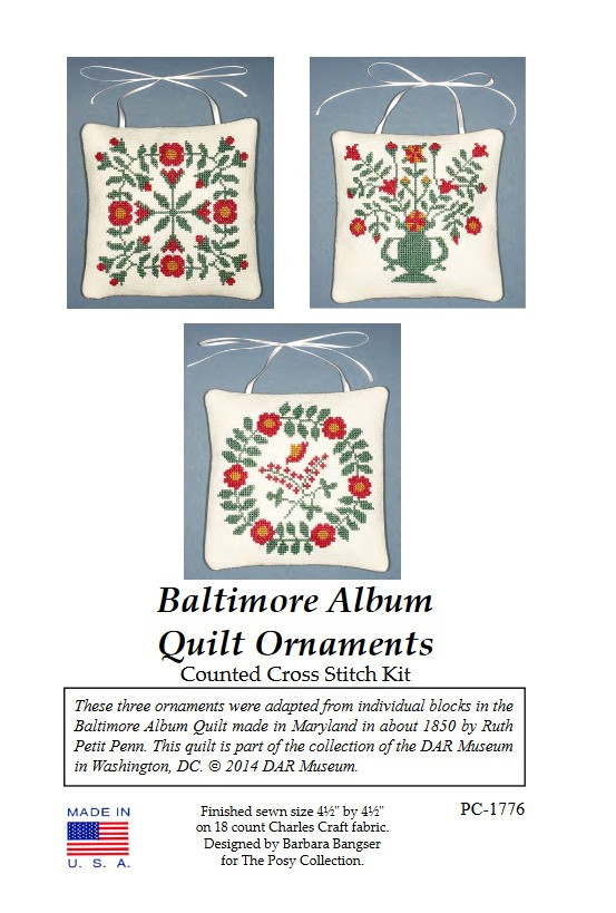 Baltimore Album Quilt Ornament Cross Stitch Kit - DAR Shopping