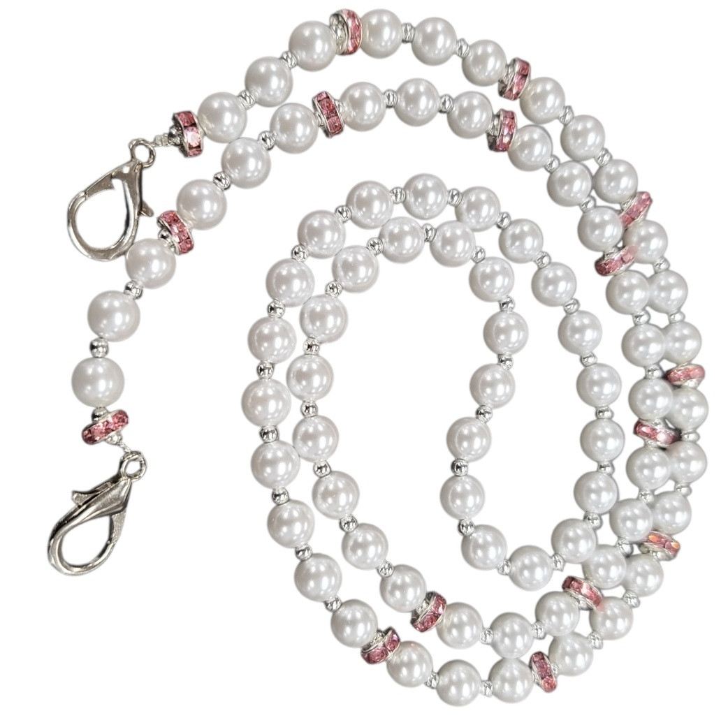 Pink/Silver Beaded Pearl Lanyard - DAR Shopping
