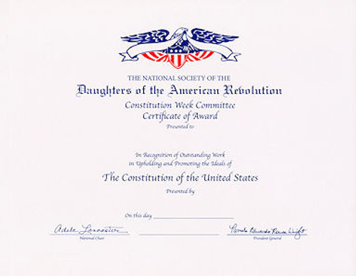Constitution Week Certificate of Award