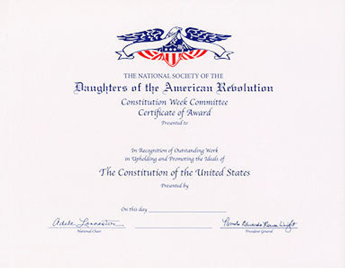 Constitution Week Certificate of Award Constitution Week Certificate of Award