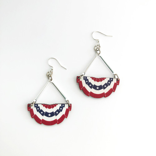 Flag Bunting Wood Earring