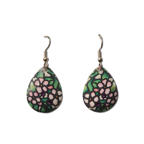 Green & Pink Cherry Blossoms Earrings