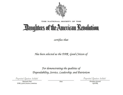 DAR Good Citizens Chapter Award Pin/Certificate Set