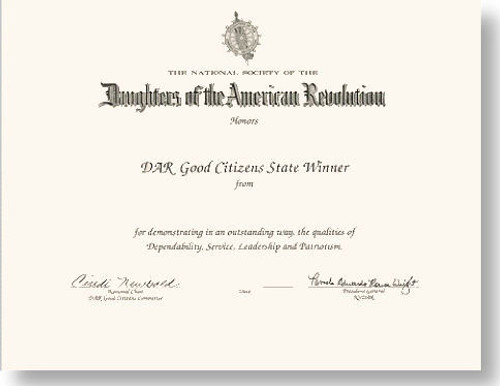 DAR Good Citizens State Award Pin/Certificate Set