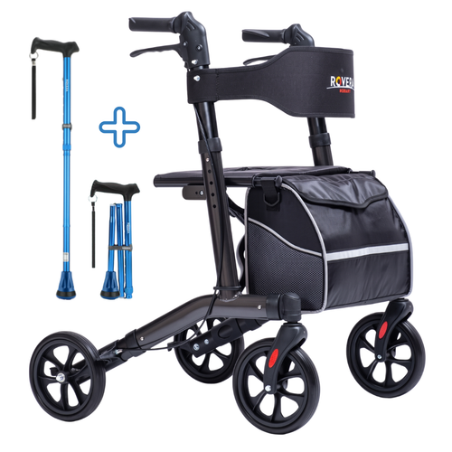 Easy Lichtgewicht Rollator - Antraciet + Wandelstok Blauw