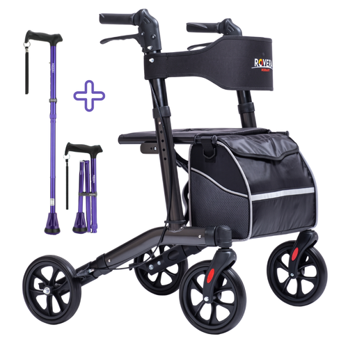 Easy Lichtgewicht Rollator - Antraciet + Wandelstok Paars
