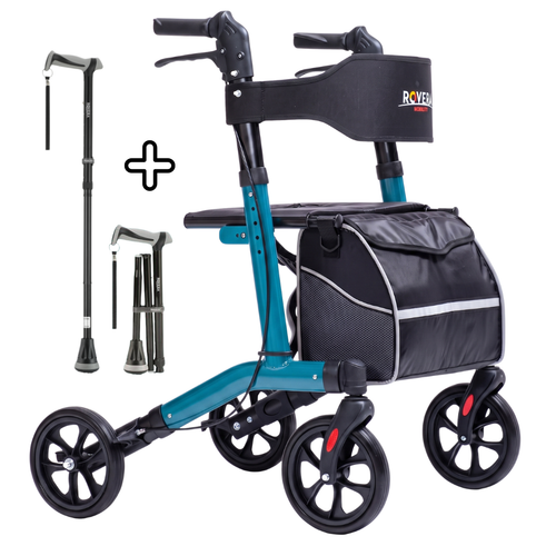 Easy Lichtgewicht Rollator - Groen + Wandelstok Zwart