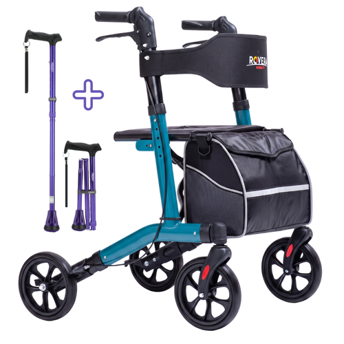 Easy Lichtgewicht Rollator - Groen + Wandelstok Paars