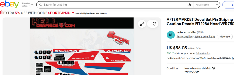 Set 6 xAFTERMARKET Decal Set Pin Striping Warning Caution Decals FIT 1986 Hond VFR750F