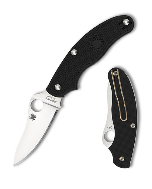 The Spyderco UK Penknife with drop-point blade in CTS-BD1 and black FRN handle scales.
