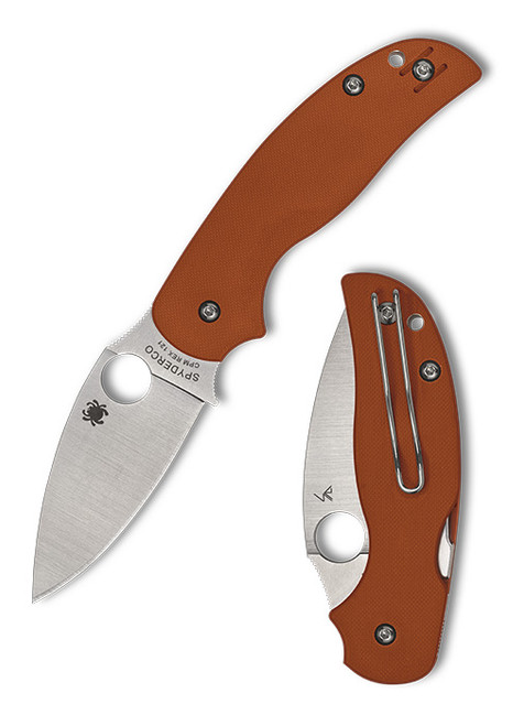 The Spyderco Sage 5 in REX 121 steel and  burnt orange coloured G10 handle scales.