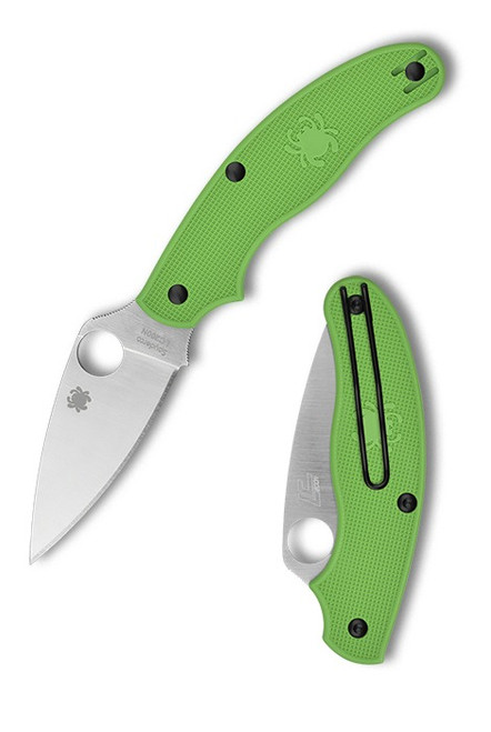 The UKPK or UK Pen knife with green FRN scales and a leaf shaped blade in LC200N.
