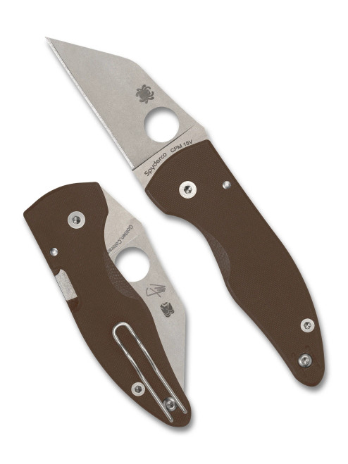 The Spyderco Microjimbo Sprint Run with CPM 15V steel and brown G10 handle scales.