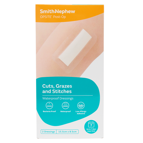 Opsite Post-Op Waterproof Dressing 15.5 x 8.5cm 2 Pack