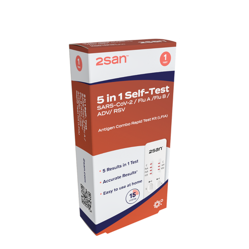 2San 5 in 1 Self Test Covid-19, Flu A/B, RSV & ADV 1 Test