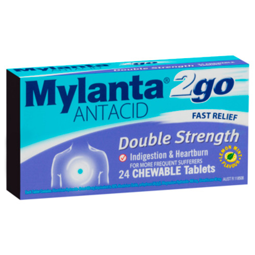 Mylanta Antacid 2Go Double Strength Chewable Tablets 24 Pack