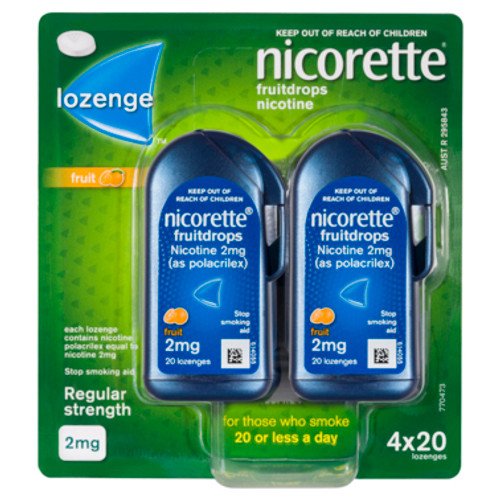 Nicorette Fruitdrops Lozenge Regular Strength 4 x 20 Pack