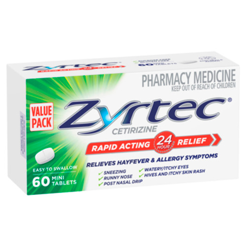 Zyrtec Rapid Acting Hayfever & Allergy Relief Antihistamine Mini Tablets 60 Pack