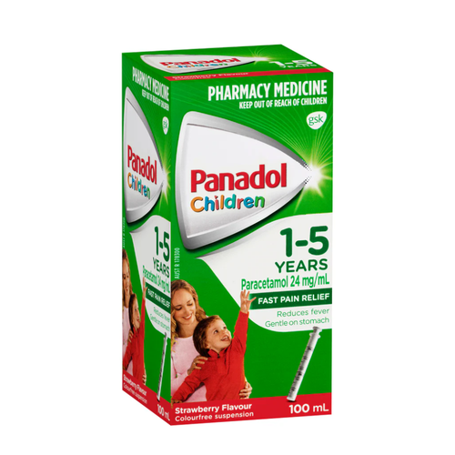 Panadol Children 1-5 Years Suspension Fever & Pain Relief Strawberry Flavour 100 mL