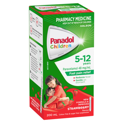 Panadol Children 5-12 Years Suspension Fever & Pain Relief Strawberry Flavour 200 mL