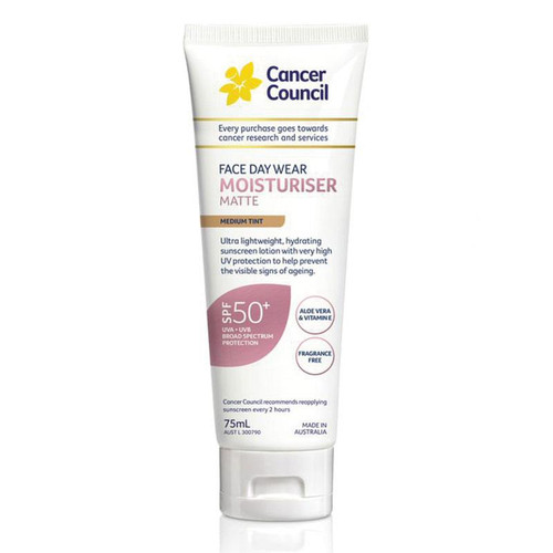 Cancer Council Face Wear Moisturiser Matte SPF50+ Medium Tint 75mL