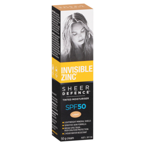 Invisible Zinc Sheer Defence Tinted Sunscreen SPF50 Light 50g