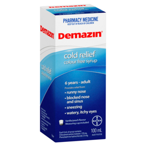 Demazin Kids 6 years + Cold Relief Colour Free Syrup 100mL