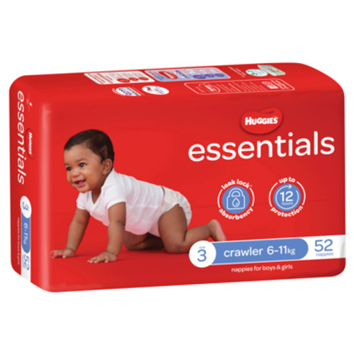 Huggies Essentials Nappies Size 3 Crawler (6 - 11kg) 52 Pack