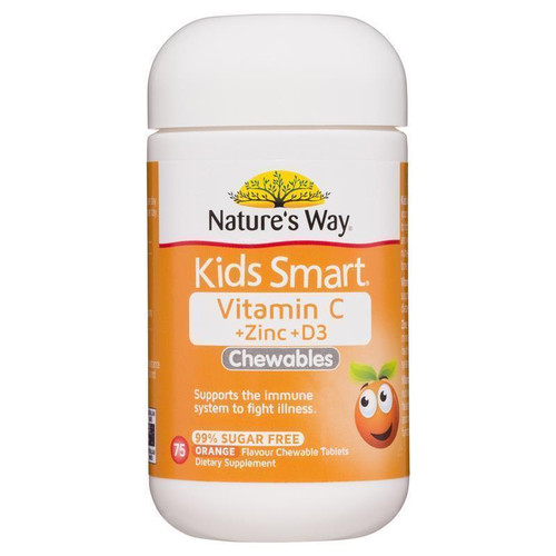 Nature's Way Kids Smart Vitamin C + Zinc + D3 Chewables Orange Flavour 75 Tablets