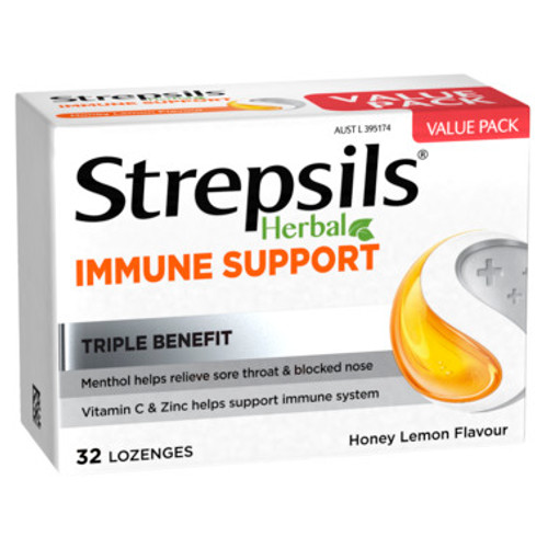 Strepsils Herbal Immune Support Honey & Lemon 32 Lozenges