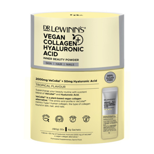 Dr. LeWinn's Inner Beauty Vegan Collagen & Hyaluronic Acid Powder, Tropical Flavour 30 x 6g
