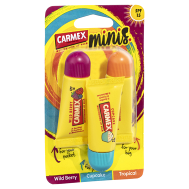 Carmex Assorted Minis Fun Squeeze Tubes SPF15 3 Pack