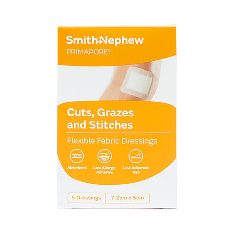 Primapore Fabric Dressing 7.2 x 5cm 5 Pack