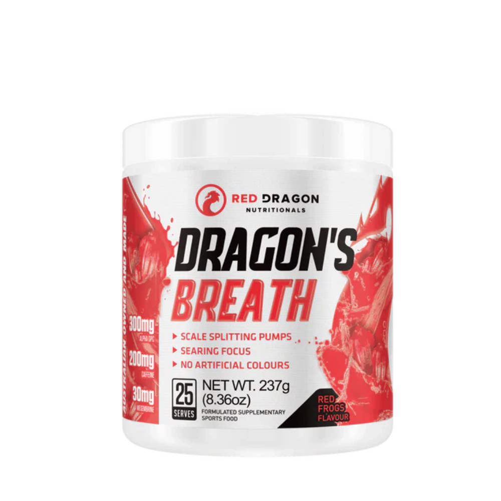 Red Dragon Dragons Breath Pre Workout Red Frogs Flavour Powder 25 Serves 237g
