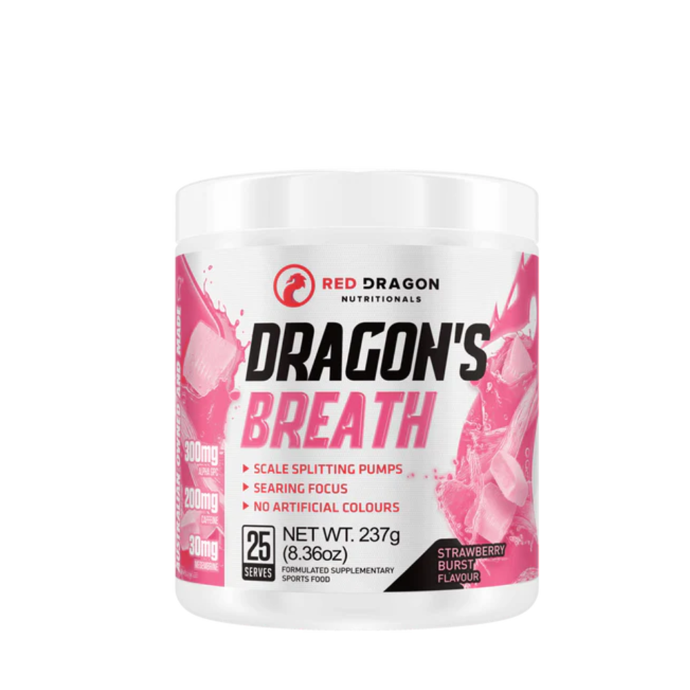 Red Dragon Dragons Breath Pre Workout Strawberry Burst Flavour Powder 25 Serves 237g