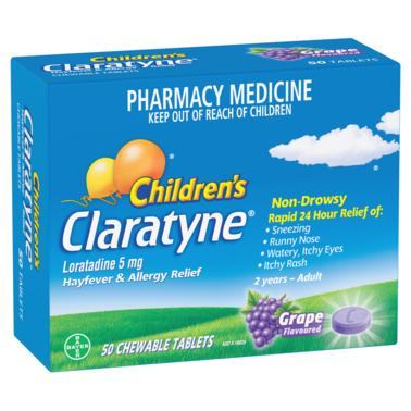 Children's Claratyne Antihistamine Hayfever & Allergy Relief 50 Grape Flavoured Chewable Tablets